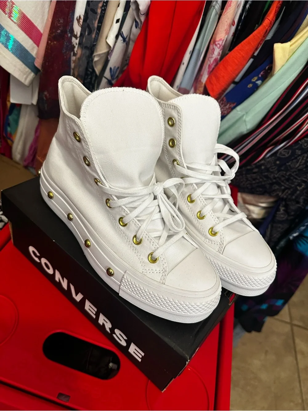 Converse White High-Top Sneakers with Gold Stud Details - Picture 3 of 3